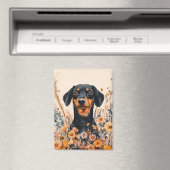 Schattigee Teckel met Wildflowers Schilderij Magneet (Insitu (Vaatwasser))