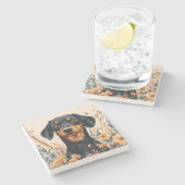 Schattigee Teckel met Wildflowers Schilderij Stenen Onderzetter (Zijkant)