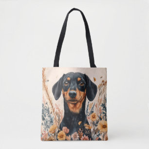Schattigee Teckel met Wildflowers Schilderij Tote Bag