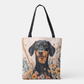 Schattigee Teckel met Wildflowers Schilderij Tote Bag (Achterkant)