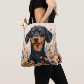 Schattigee Teckel met Wildflowers Schilderij Tote Bag (Dichtbij)