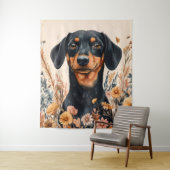 Schattigee Teckel met Wildflowers Schilderij Wandkleed (In situ)