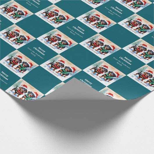 Schattigee Teckel Puppies in Sneeuw Puppy Kerst Cadeaupapier (Hoek)