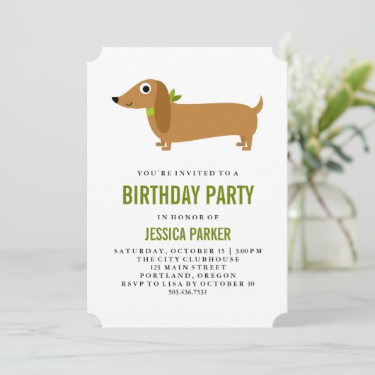 Schattigee Teckel Puppy Dog Verjaardagsfeest Kaart (Staand voorkant)