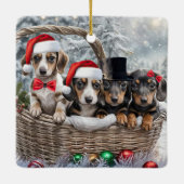 Schattigee Teckel Puppy Dogs Kerstvakantie Keramisch Ornament (Achterkant)