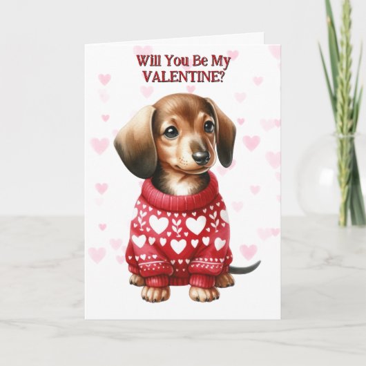 Schattigee Teckel Puppy in Trui Valentijn Feestdagen Kaart (Voorkant)