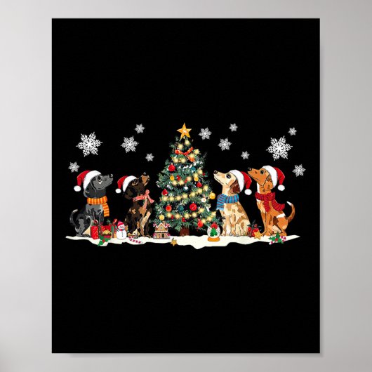 Schattigee Teckel Santa Hat Kerstboom Lights Dog Poster (Voorkant)