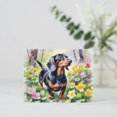 Schattigee Teckel Sausage Dog Spring Primrose Flow Briefkaart (Staand voorkant)