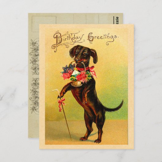 Schattigee Teckel Verjaardag Briefkaart (Voorkant / Achterkant)