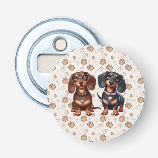 Schattigee teckel vrienden button flesopener (Voorkant)
