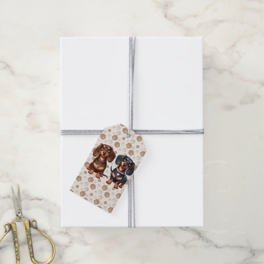 Schattigee teckel vrienden cadeaulabel (Met Touw)