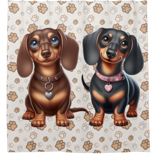 Schattigee teckel vrienden douchegordijn (Voorkant)