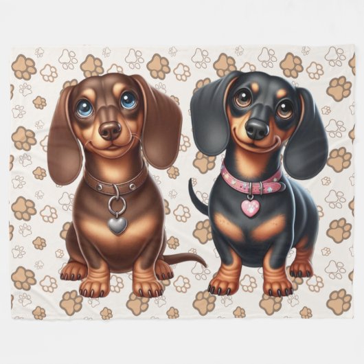 Schattigee teckel vrienden fleece deken (Voorkant (Horizontaal))