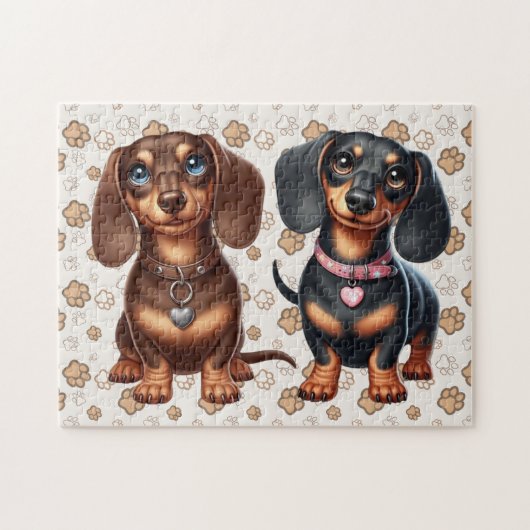 Schattigee teckel vrienden legpuzzel (Horizontaal)