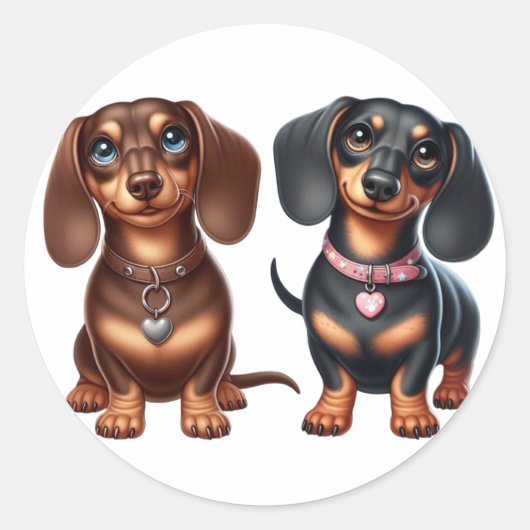 Schattigee teckel vrienden ronde sticker (Voorkant)