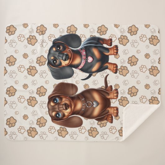 Schattigee teckel vrienden sherpa deken (Voorkant (horizontaal))