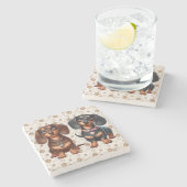 Schattigee teckel vrienden stenen onderzetter (Zijkant)