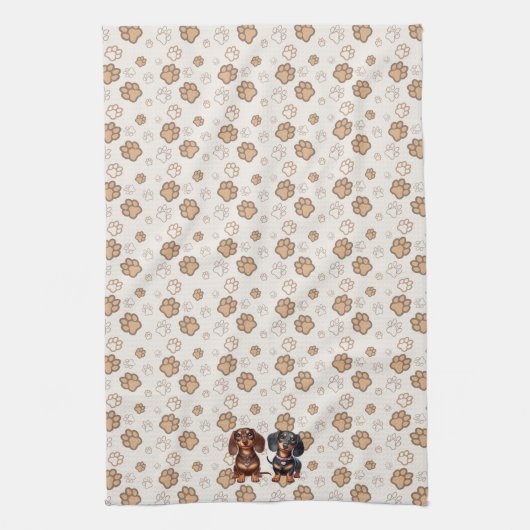 Schattigee teckel vrienden theedoek (Verticaal)