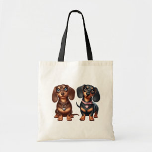 Schattigee teckel vrienden tote bag
