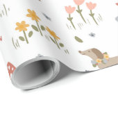 Schattigee Teckel Wildflower Verjaardag Baby Party Cadeaupapier (Rol Hoek)