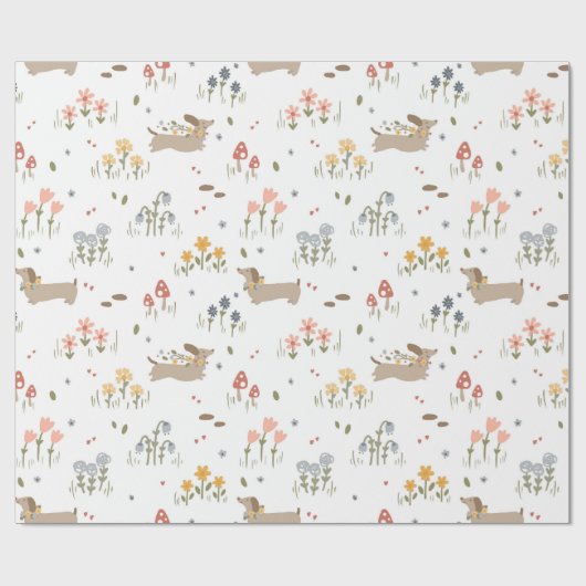 Schattigee Teckel Wildflower Verjaardag Baby Party Cadeaupapier (Vlak)