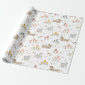 Schattigee Teckel Wildflower Verjaardag Baby Party Cadeaupapier (Uitgerold)
