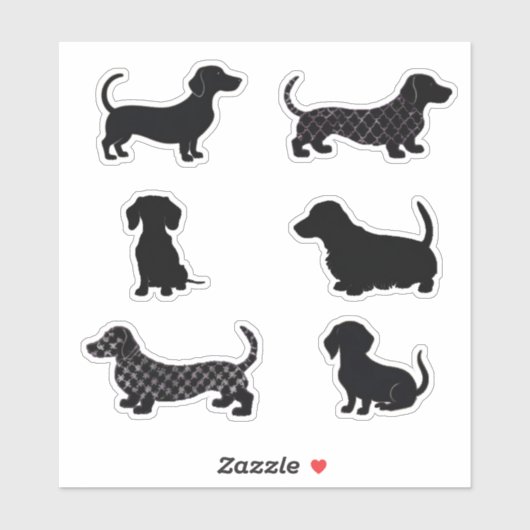 Schattigee Teckels Sausage Dog Silhouette Uitsnede Sticker (Vel)