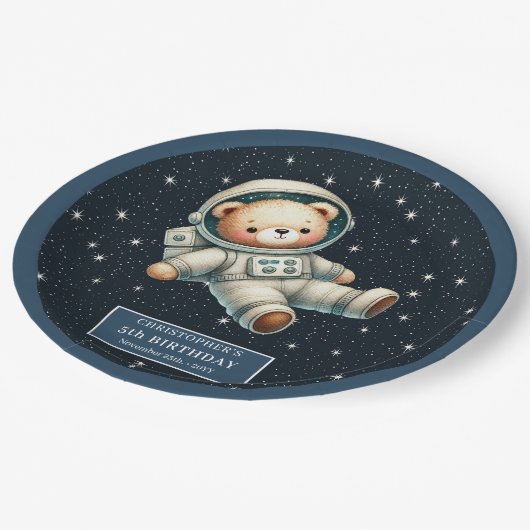 Schattigee Teddy Astronaut Boy Baby shower Papier Papieren Bordje (Gekanteld)