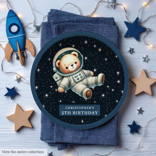 Schattigee Teddy Astronaut Boy Baby shower Papier  Papieren Bordje