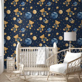 Schattigee Teddy Bear Astronaut in Galaxy Blue kwe Behang