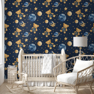 Schattigee Teddy Bear Astronaut in Galaxy Blue kwe Behang