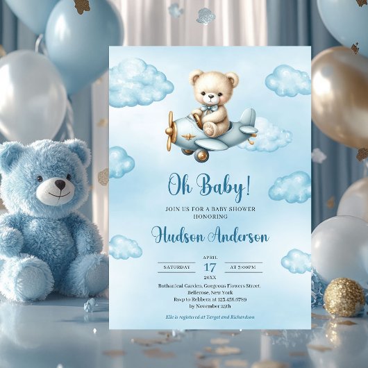 Schattigee Teddy Bear Aviator Boy baby shower Kaart