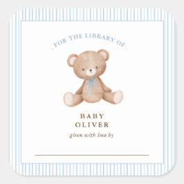 Schattigee Teddy Bear baby boy Bookplate Vierkante Sticker