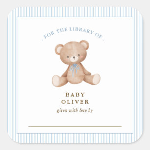Schattigee Teddy Bear baby boy Bookplate Vierkante Sticker