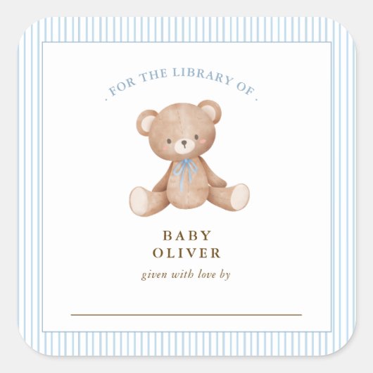 Schattigee Teddy Bear baby boy Bookplate Vierkante Sticker (Voorkant)
