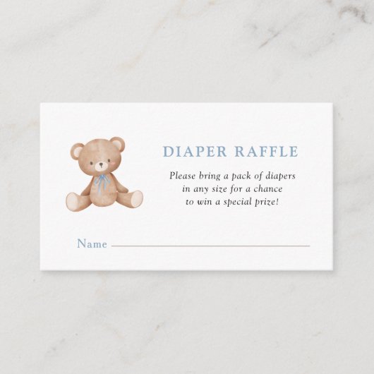 Schattigee Teddy Bear Baby Boy douche Luier Raffle Informatiekaartje (Voorkant)