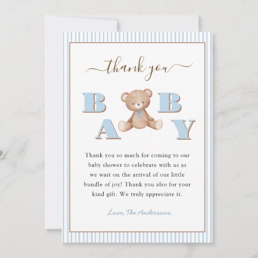 Schattigee Teddy Bear Baby Boy shower Bedankt kaar (Voorkant)