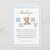 Schattigee Teddy Bear Baby Boy shower Bedankt kaar (Voorkant / Achterkant)