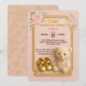 Schattigee Teddy Bear Baby Girl InvitationInvitati Kaart (Voorkant / Achterkant)