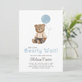 Schattigee Teddy Bear Baby shower Boy Party Uitnod Kaart (Staand voorkant)