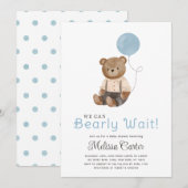 Schattigee Teddy Bear Baby shower Boy Party Uitnod Kaart (Voorkant / Achterkant)