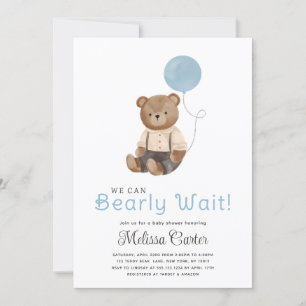 Schattigee Teddy Bear Baby shower Boy Party Uitnod Kaart