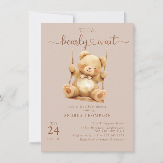 Schattigee Teddy Bear Baby Shower Uitnodigingen (Voorkant)