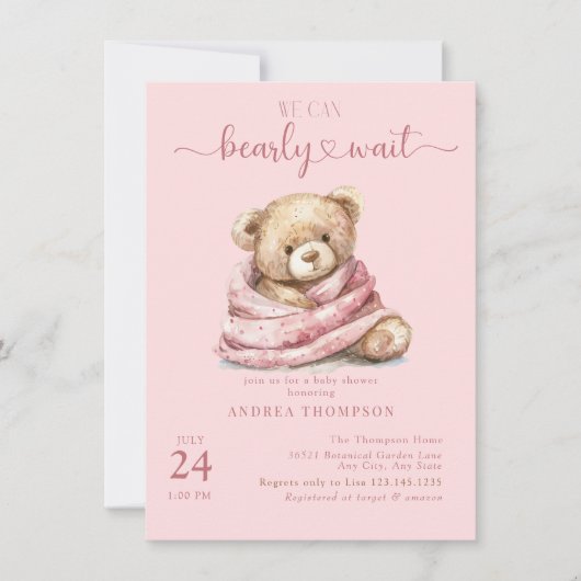 Schattigee Teddy Bear Baby Shower Uitnodigingen (Voorkant)