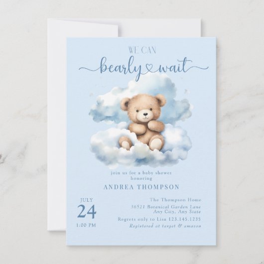 Schattigee Teddy Bear Baby Shower Uitnodigingen (Voorkant)