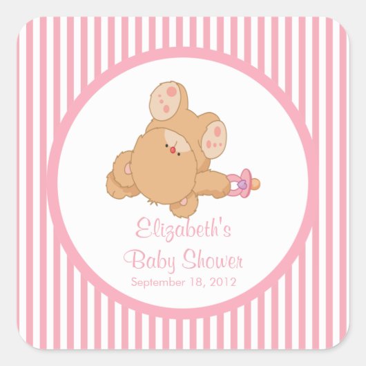 Schattigee Teddy Bear Baby shower Vierkante Sticke Sticker (Voorkant)