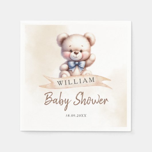 Schattigee Teddy Bear Baby shower Waterverf Custom Servet (Voorkant)
