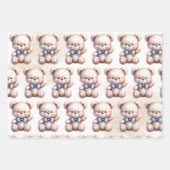 Schattigee Teddy Bear Baby shower Waterverf Inpakpapier Vel (Voorkant 2)