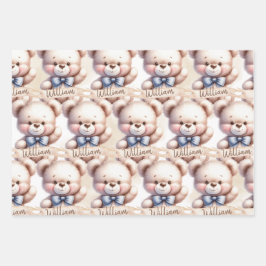 Schattigee Teddy Bear Baby shower Waterverf Inpakpapier Vel