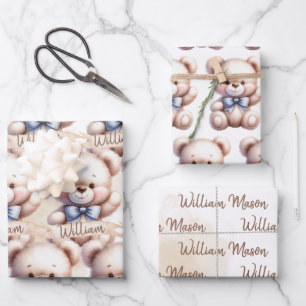 Schattigee Teddy Bear Baby shower Waterverf Inpakpapier Vel